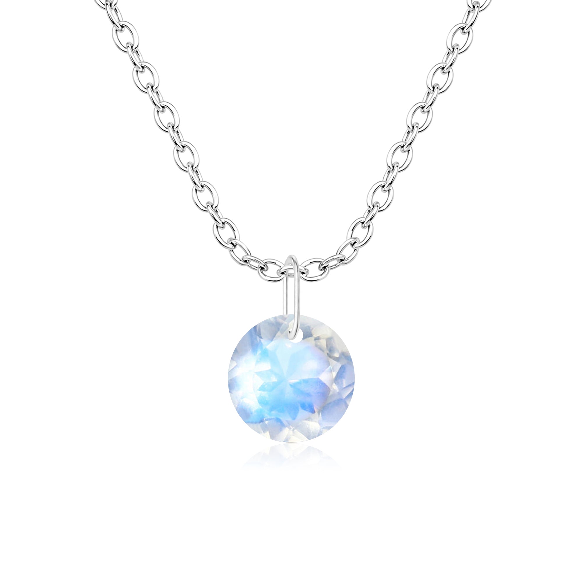 Round Moonstone Solitaire Necklace - 925 sterling Silver