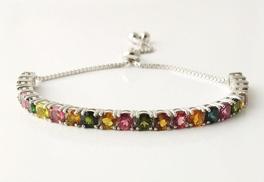 Multi Tourmaline Tennis Bracelet – 925 Sterling Silver