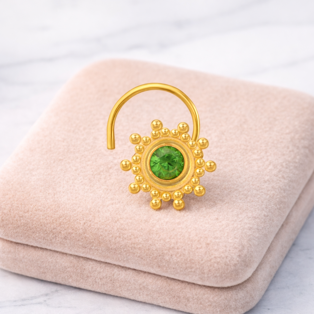 Multi Stone Sunburst Floral Design Nose Pin - Gold Plated 925 Silver