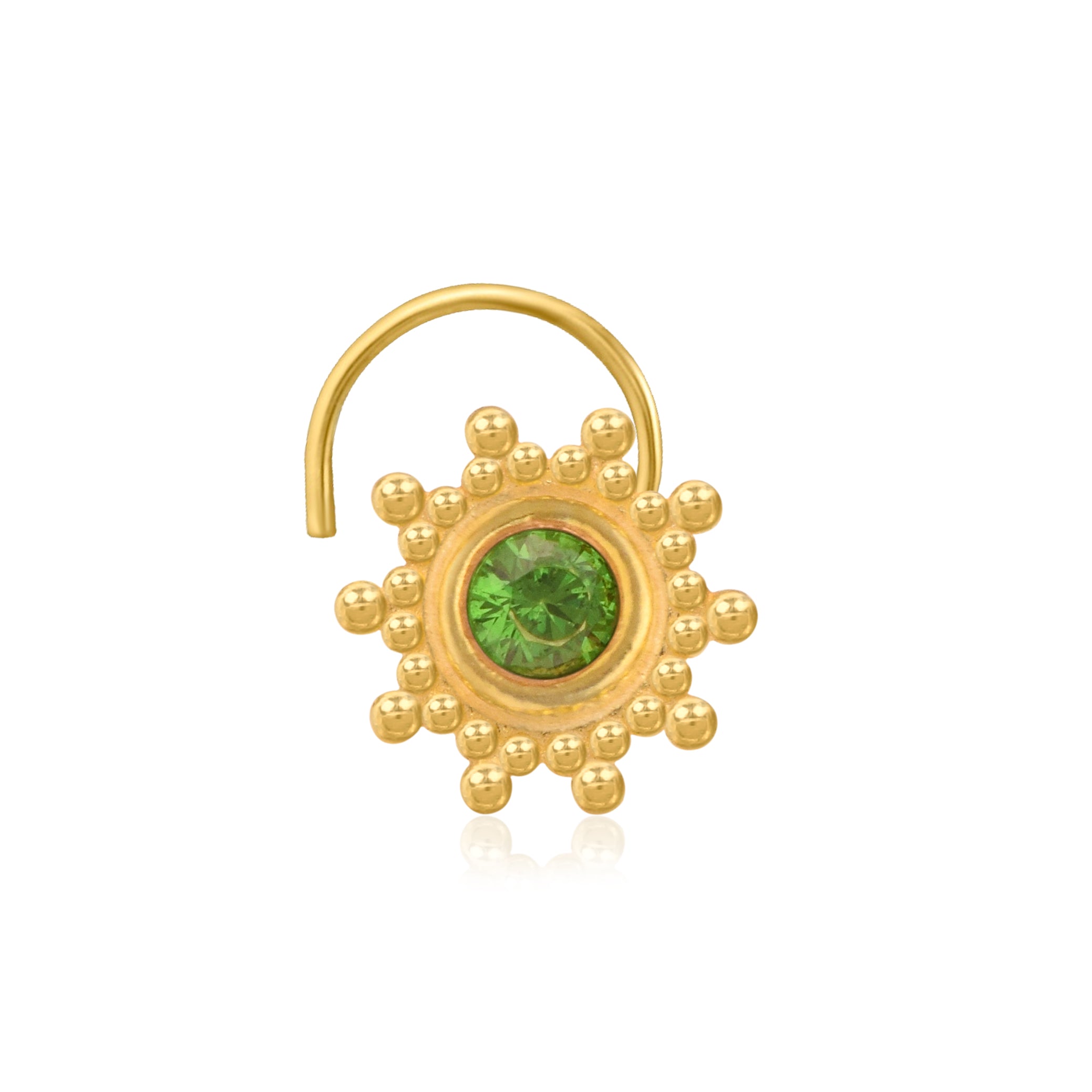 Multi Stone Sunburst Floral Design Nose Pin - Gold Plated 925 Silver