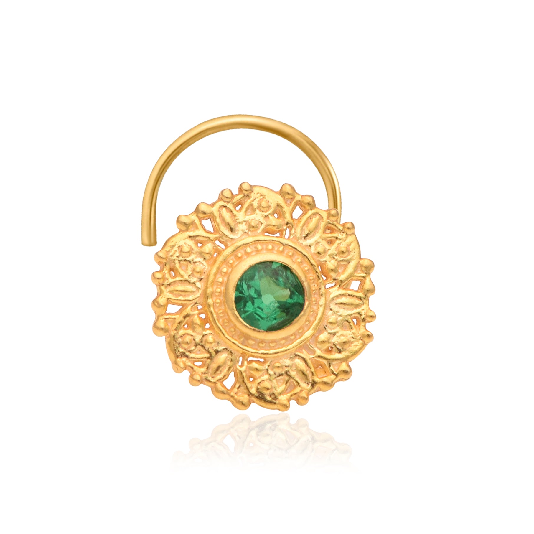 Multi Stone Vintage Floral Filigree Nose Pin – Gold Plated 925 Sterling Silver