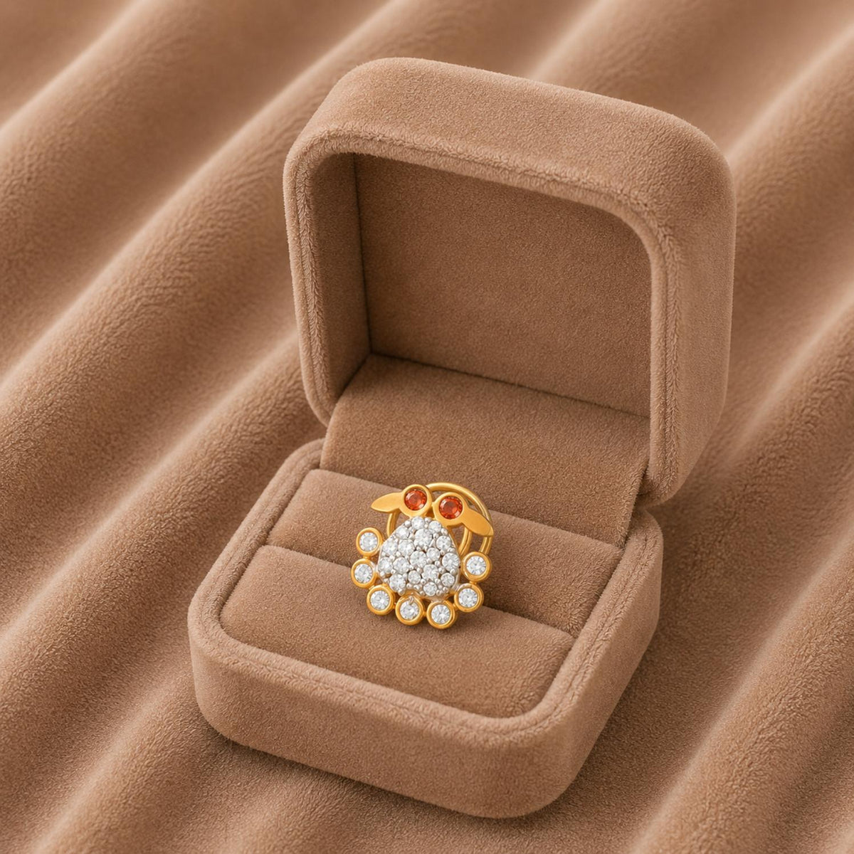 White CZ & Granet Gemstone Eyes Crab Nose Pin - Sterling Silver Gold Plated