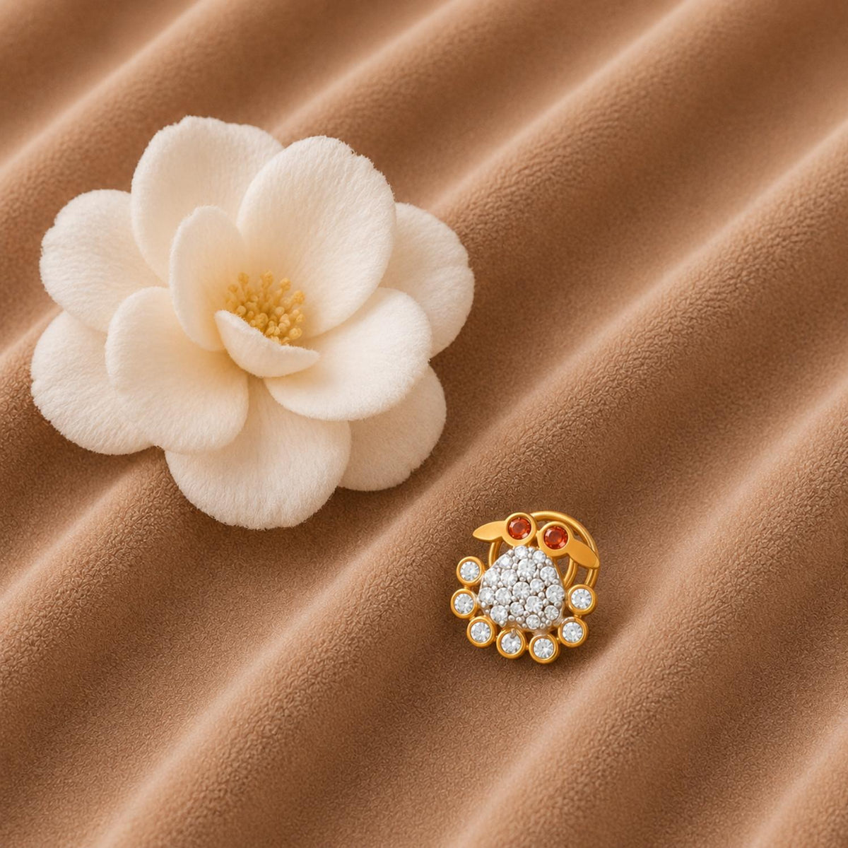White CZ & Granet Gemstone Eyes Crab Nose Pin - Sterling Silver Gold Plated