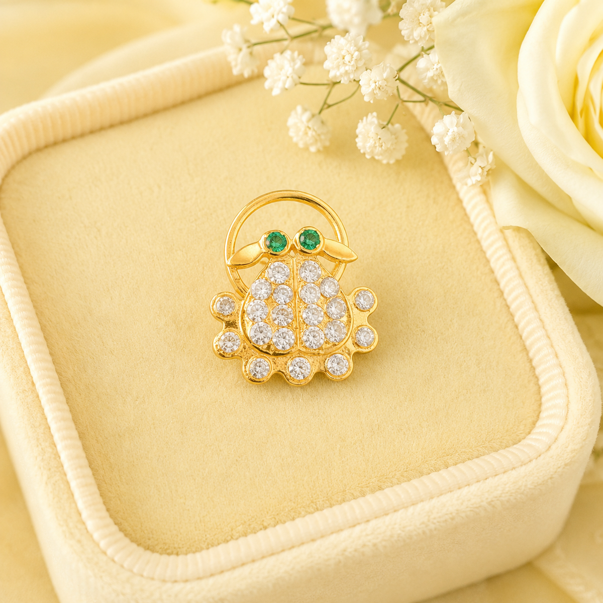 White CZ Body with Green CZ Eyes Crab Nose Pin - Sterling Silver Gold Plated