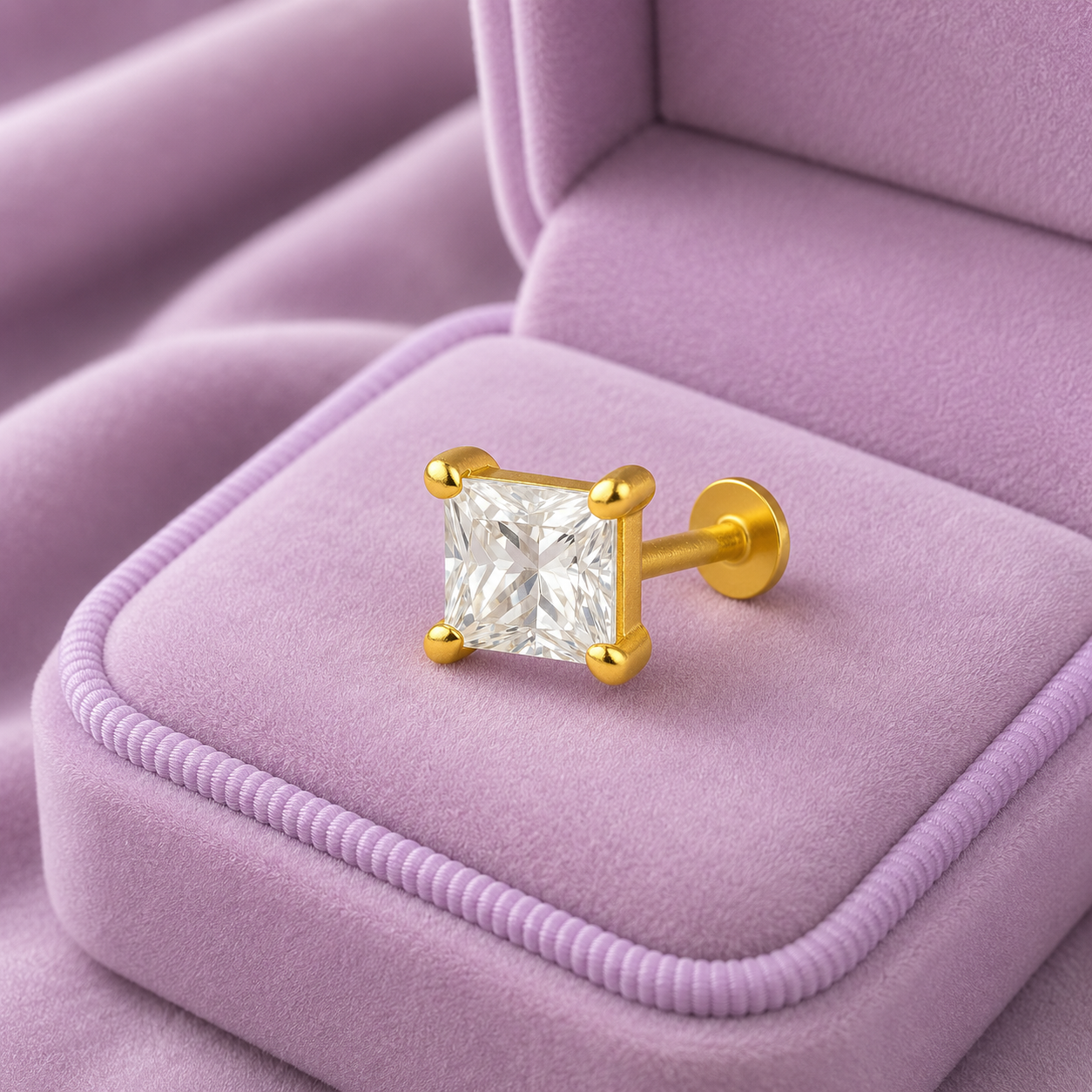 White CZ Princess Cut Solitaire Nose Pin – Sterling Silver Gold Plated