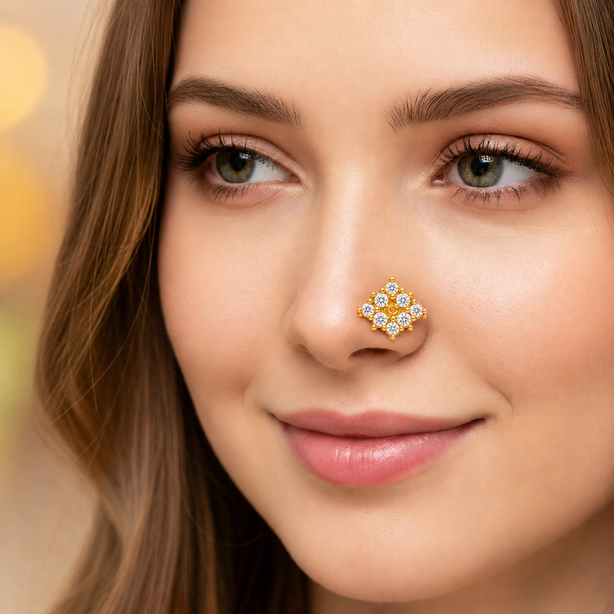 Floral White CZ Nose Pin for Women - Gold Plated 925 Silver