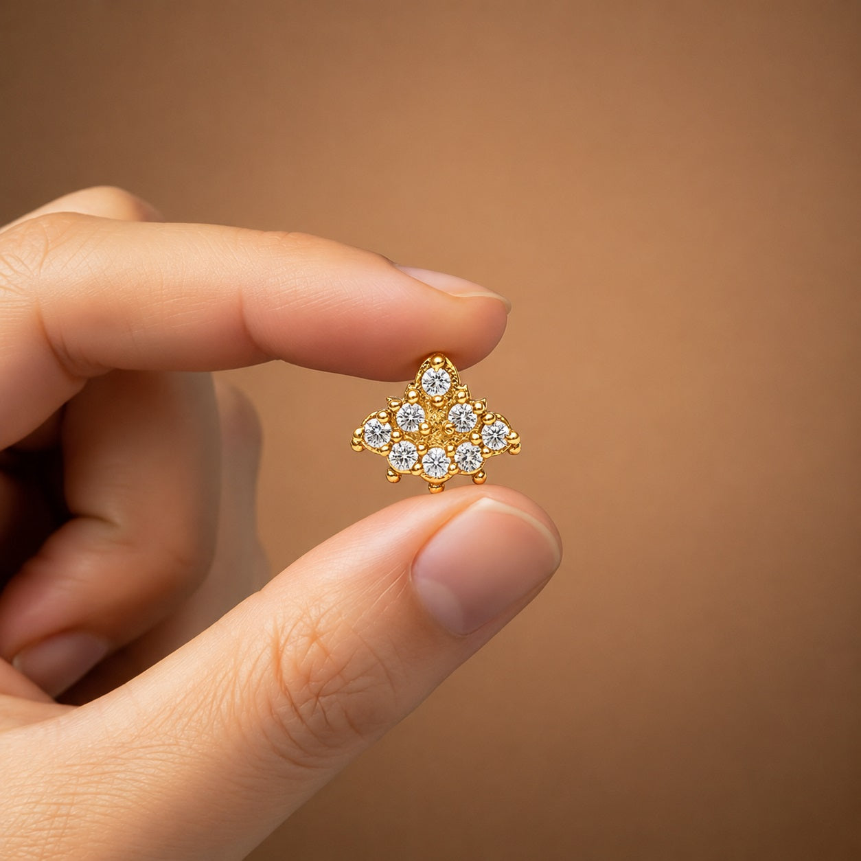 Floral White CZ Nose Pin for Women - Gold Plated 925 Silver