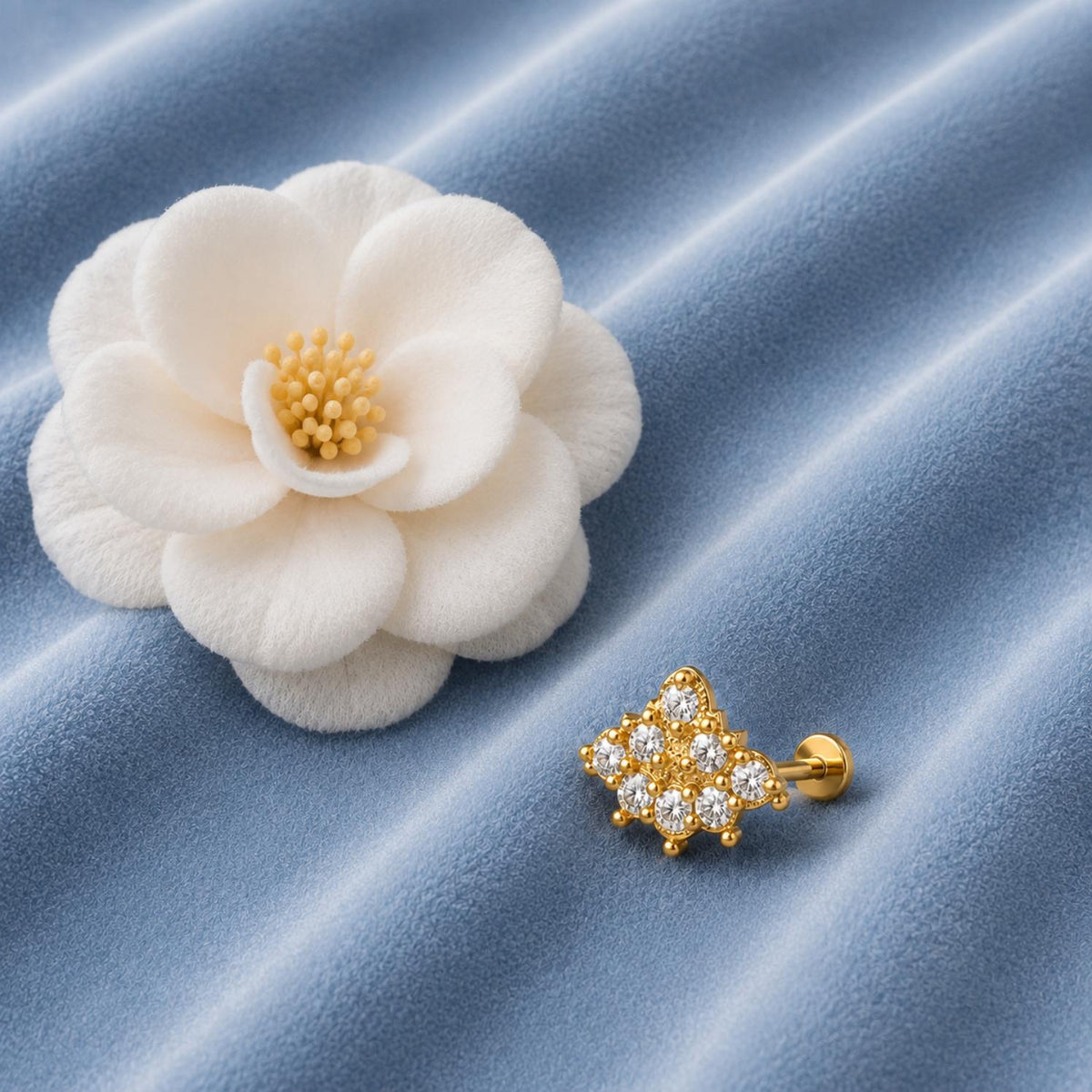 Floral White CZ Nose Pin for Women - Gold Plated 925 Silver