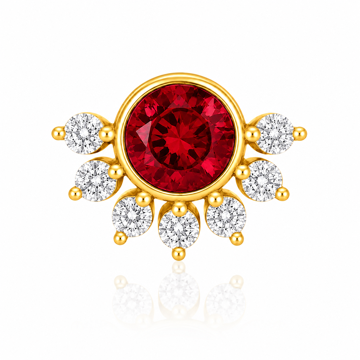 Red CZ Floral Nose Pin - Gold Plated 925 Silver