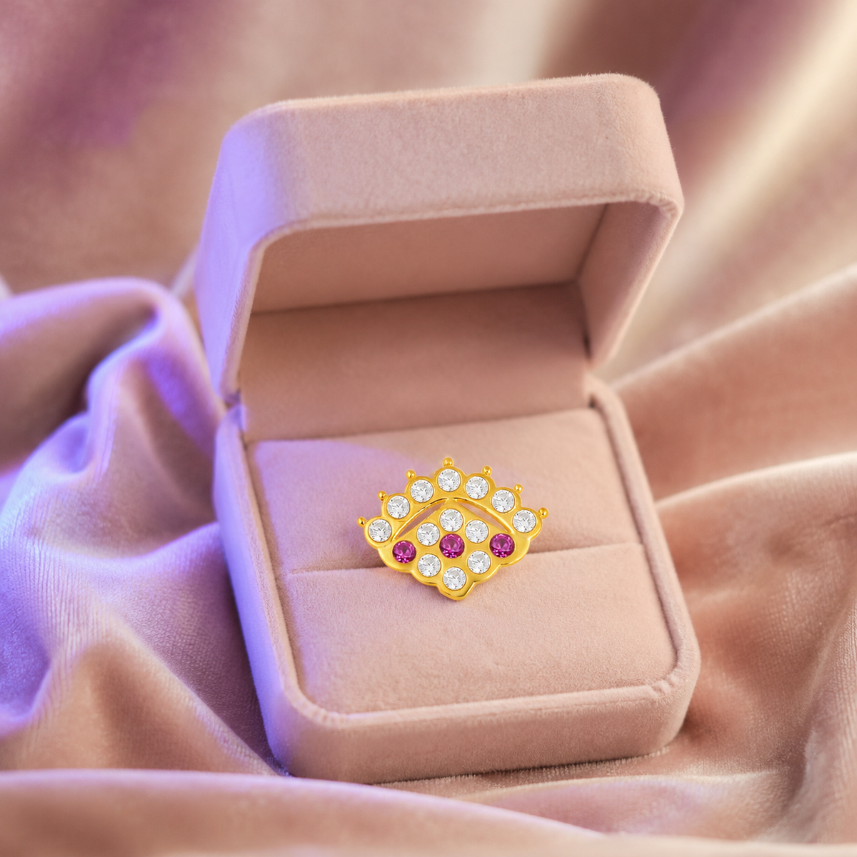 Pink & White CZ Designer Nose Pin - Sterling Silver Gold Plated