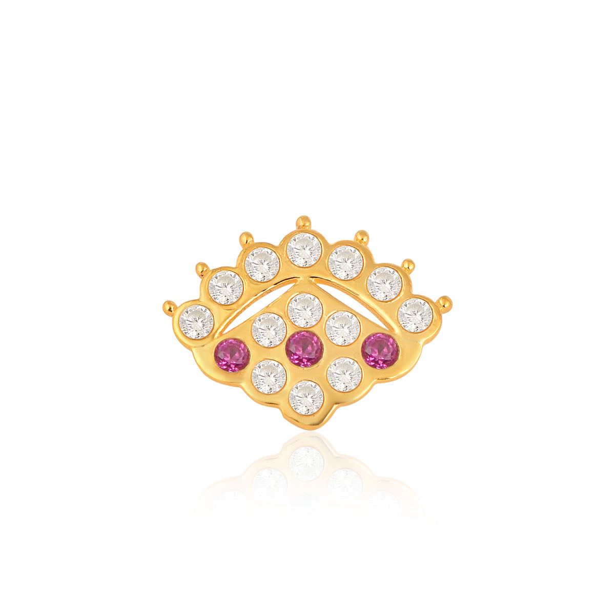 Pink & White CZ Designer Nose Pin - Sterling Silver Gold Plated