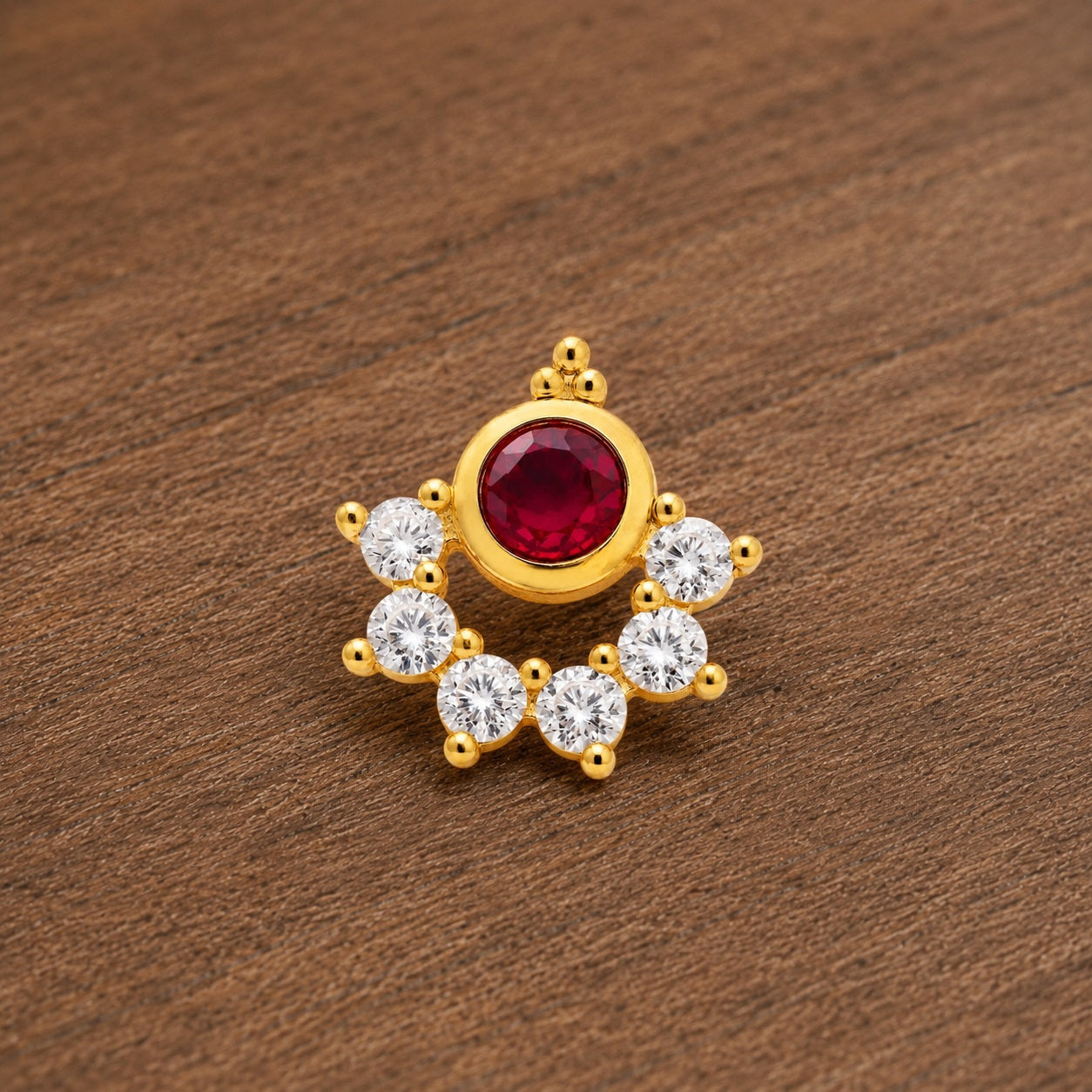 925 Sterling Silver Red CZ Halo Nose Stud - 925 Silver Gold Plated