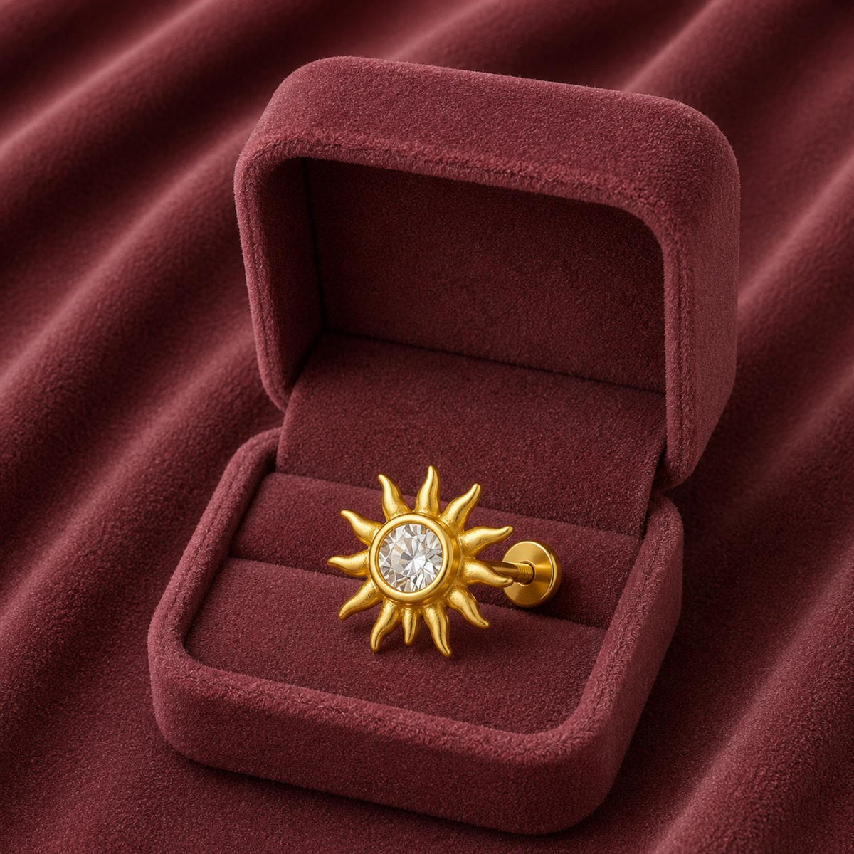 White CZ Center Sunburst Nose Pin – Sterling Silver Gold Plated