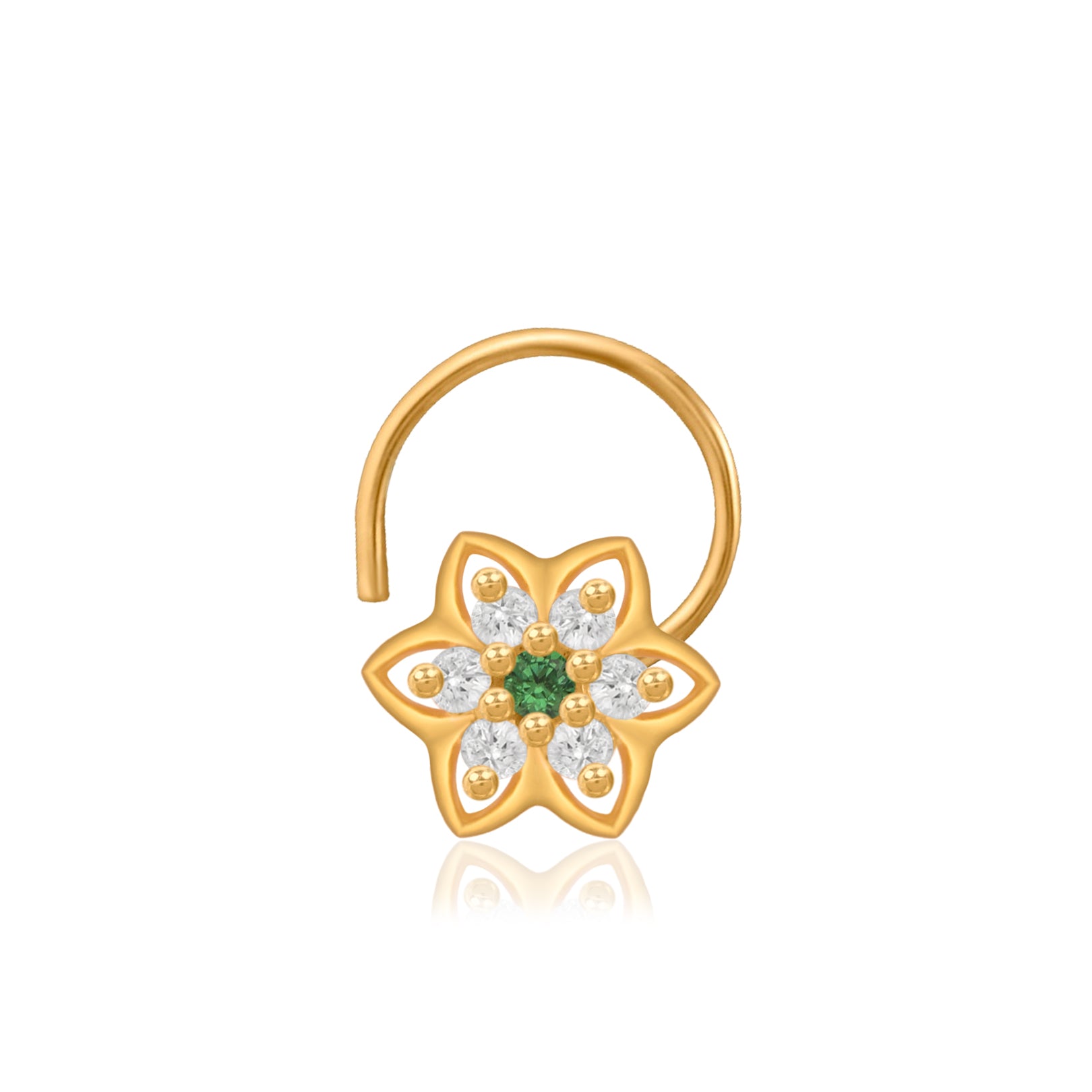 Multi Stone Floral Star Nose Pin – 925 Sterling Silver Yellow Plated