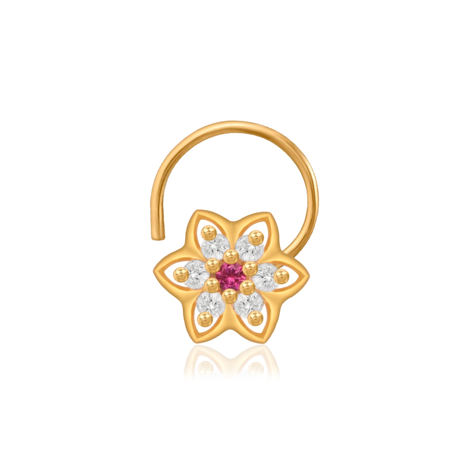 Multi Stone Floral Star Nose Pin – 925 Sterling Silver Yellow Plated