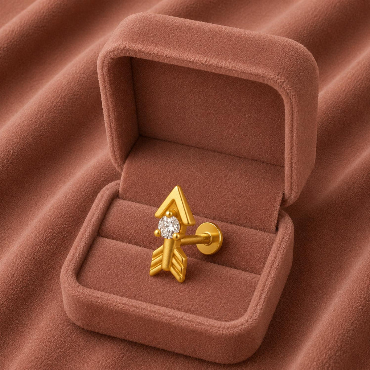 White CZ Arrow Motif Nose Pin – Sterling Silver Gold Plated