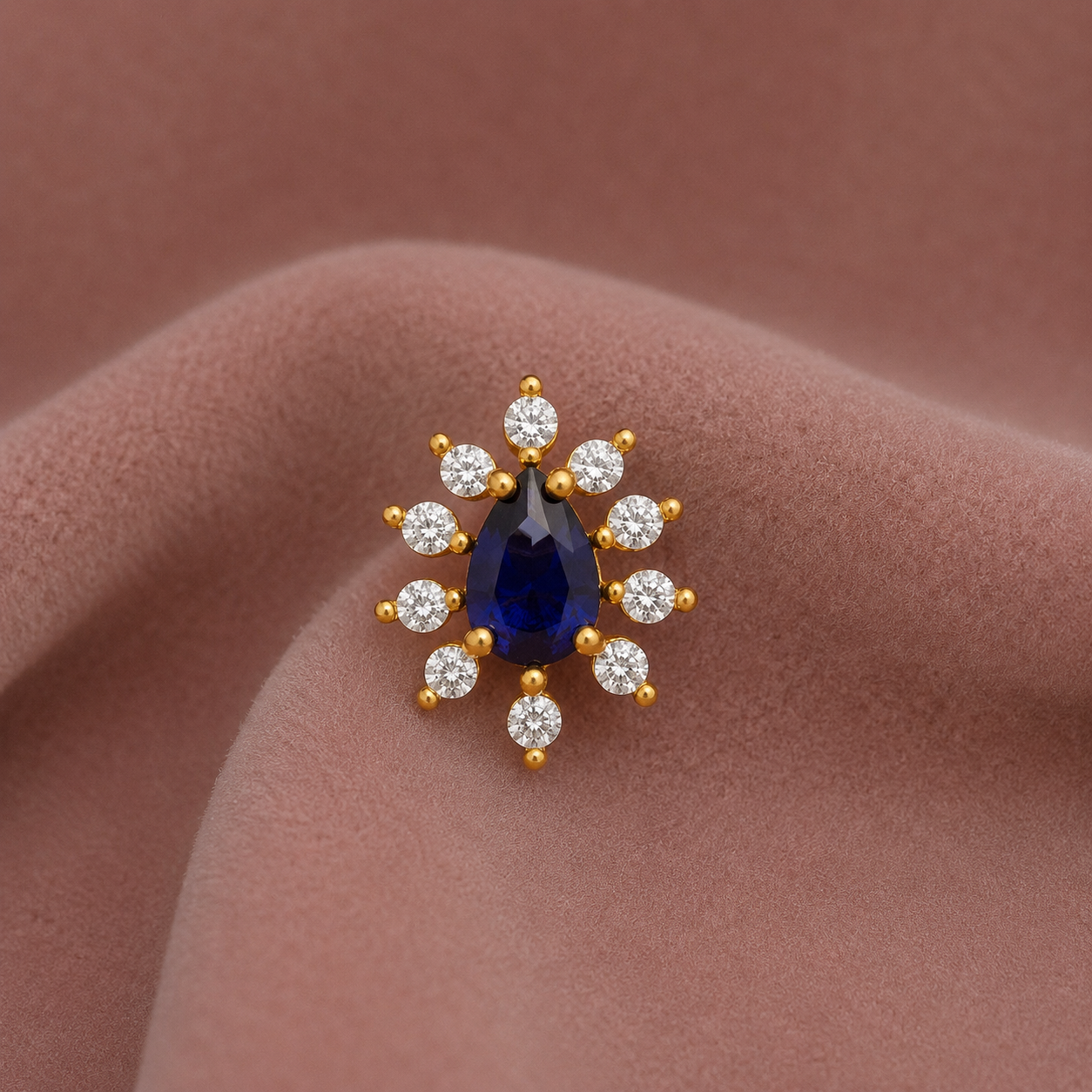 Gold Plated Blue CZ Starburst Nose Pin – Pear Cut Statement Floral Design