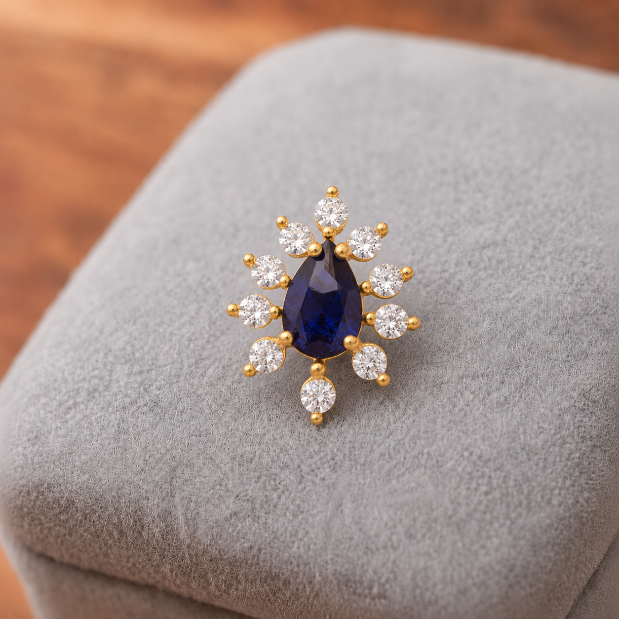 Gold Plated Blue CZ Starburst Nose Pin – Pear Cut Statement Floral Design