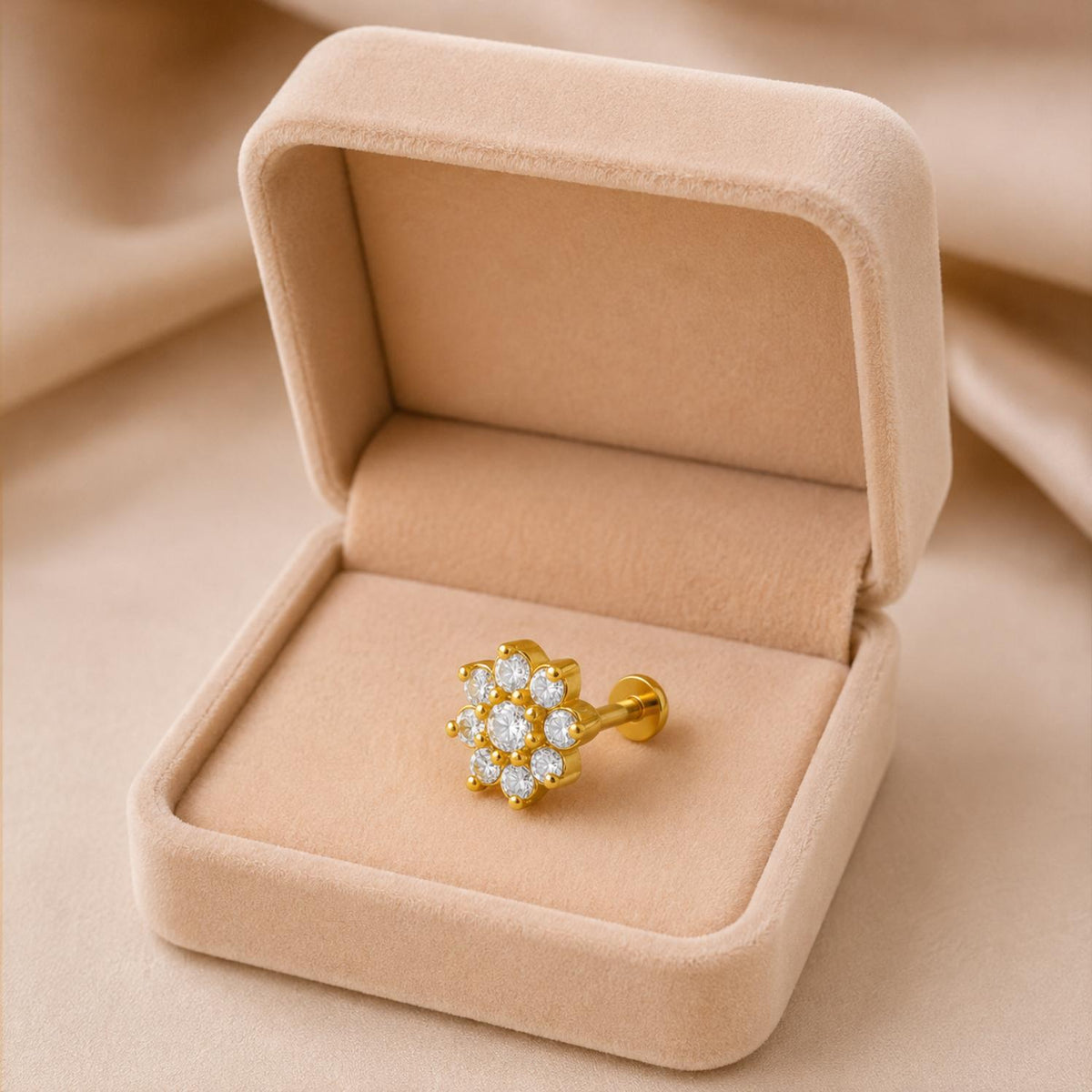White CZ Floral Cluster Nose Pin – Sterling Silver Gold Plated