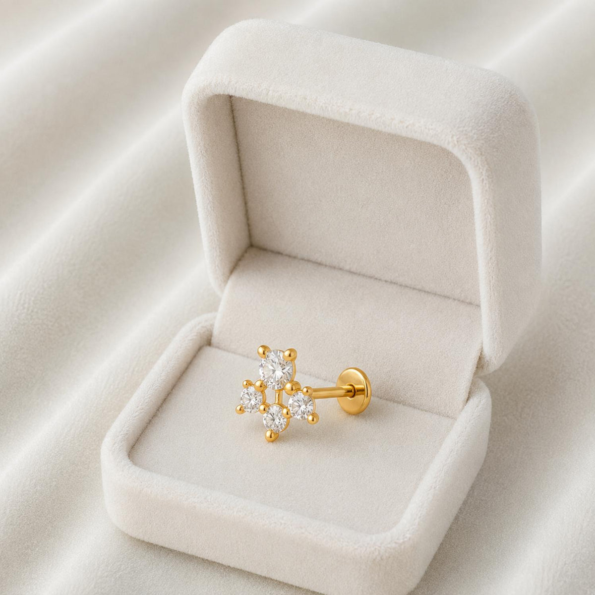 White CZ Triangle Cluster Nose Pin - Sterling Silver Gold Plated