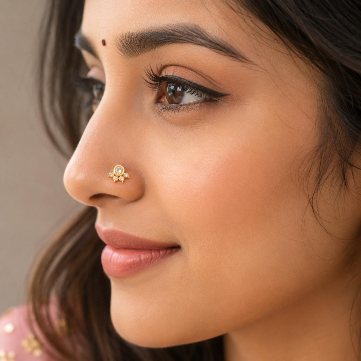 White CZ Crown Nose Pin - Sterling Silver Gold Plated