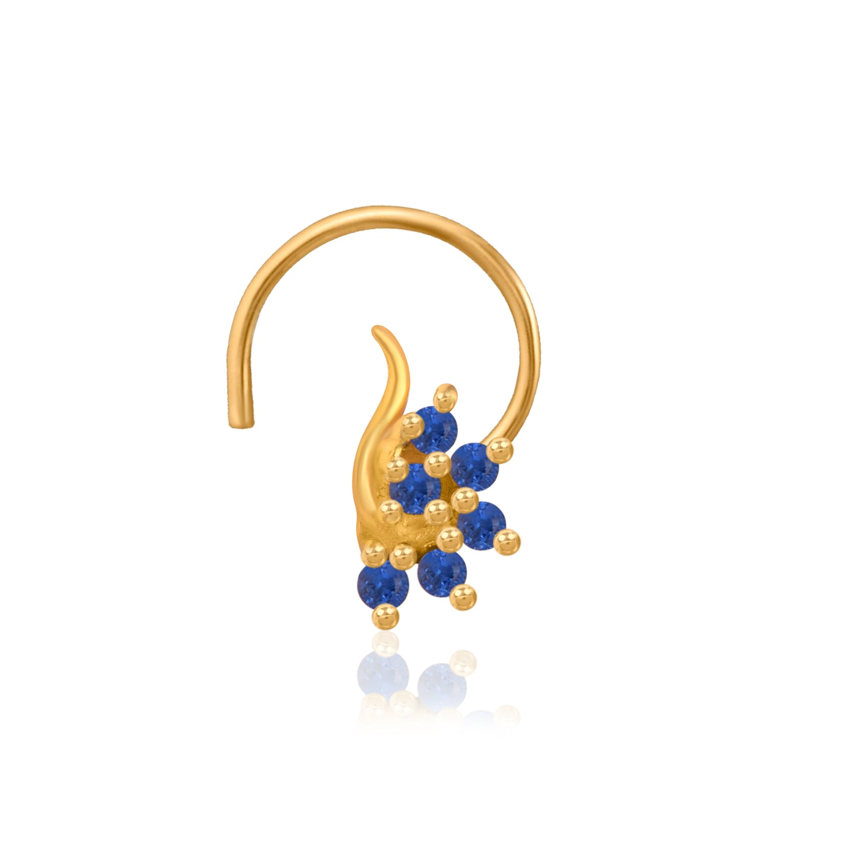 Multi Stone Curved Leaf Cluster Nose Pin – 925 Sterling Silver Yellow Plated