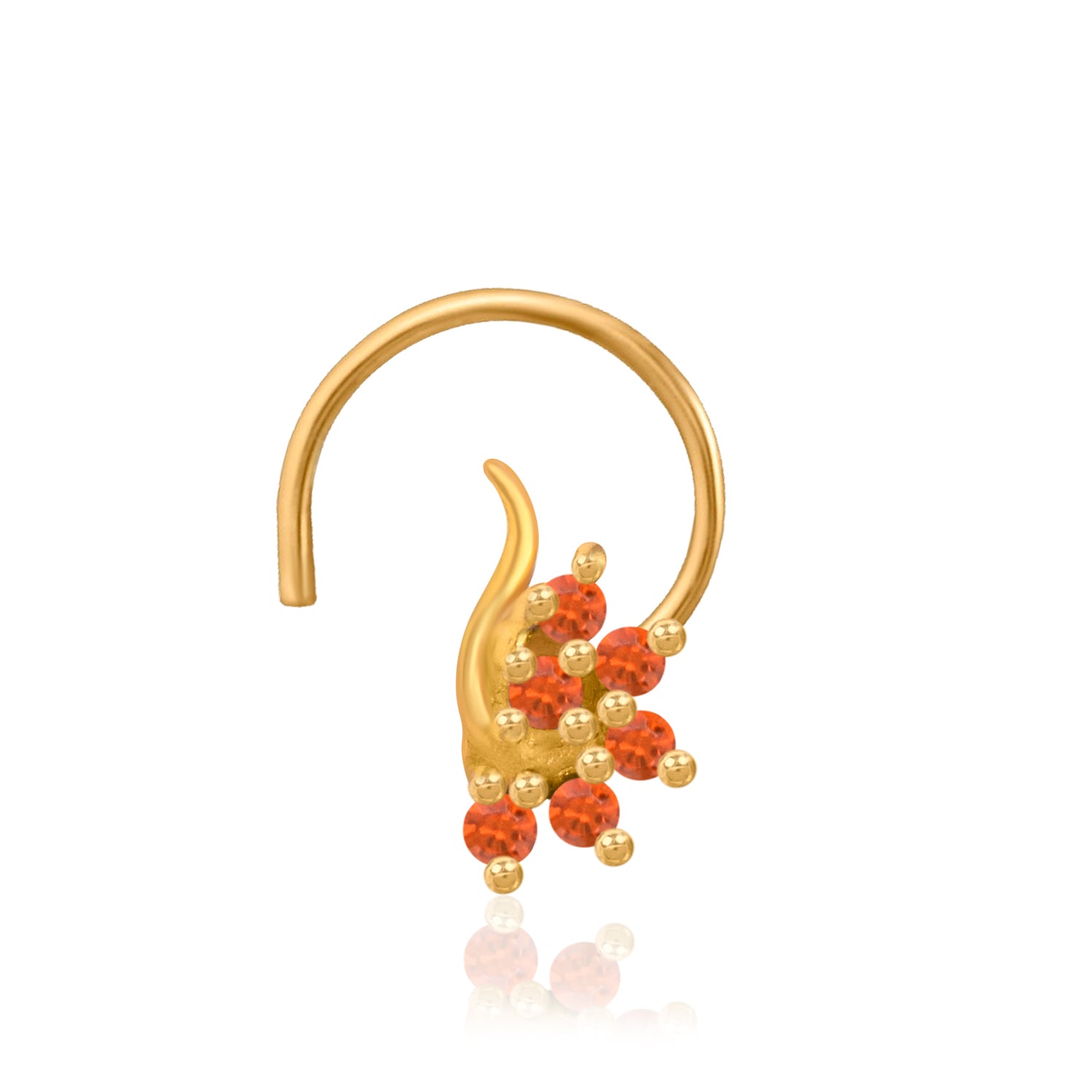 Multi Stone Curved Leaf Cluster Nose Pin – 925 Sterling Silver Yellow Plated