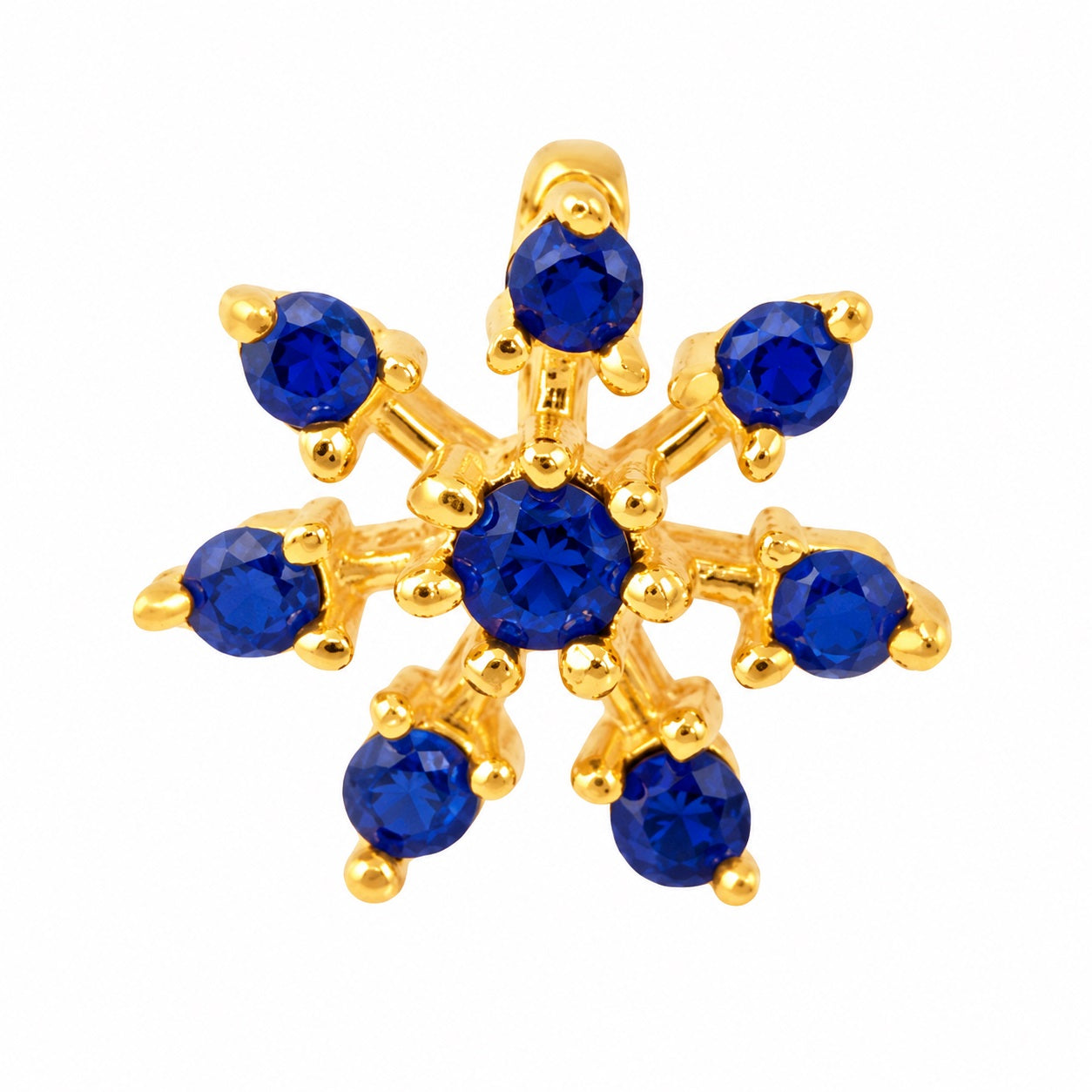 Blue Sapphire Snowflake Nose Stud - Gold Plated 925 Silver