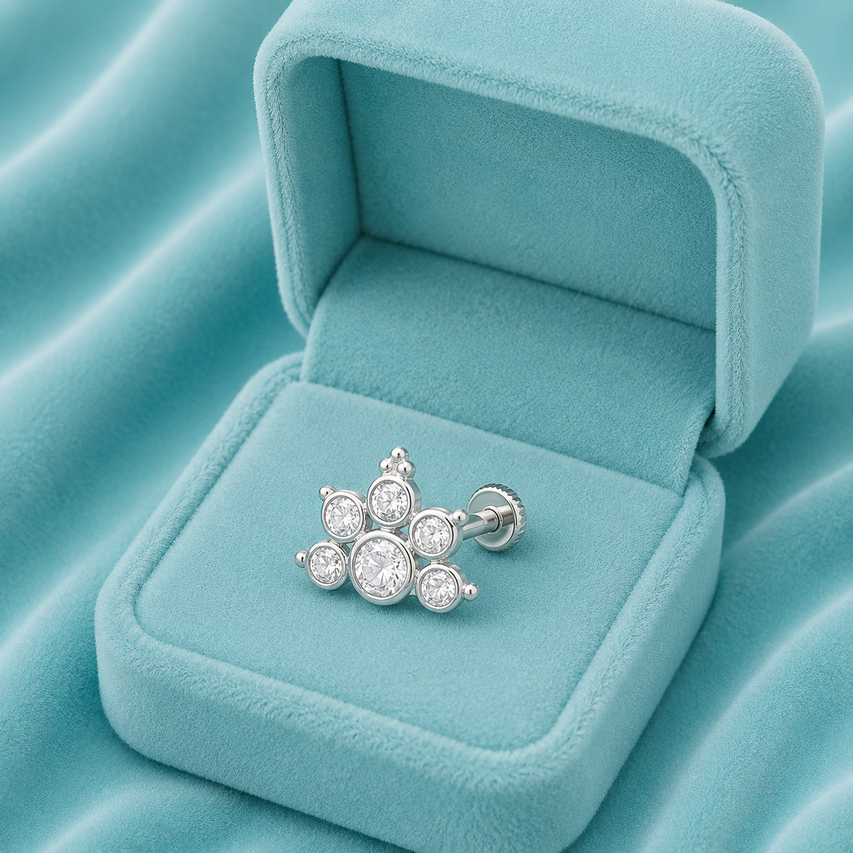 White CZ Crown Nose Pin - Sterling Silver