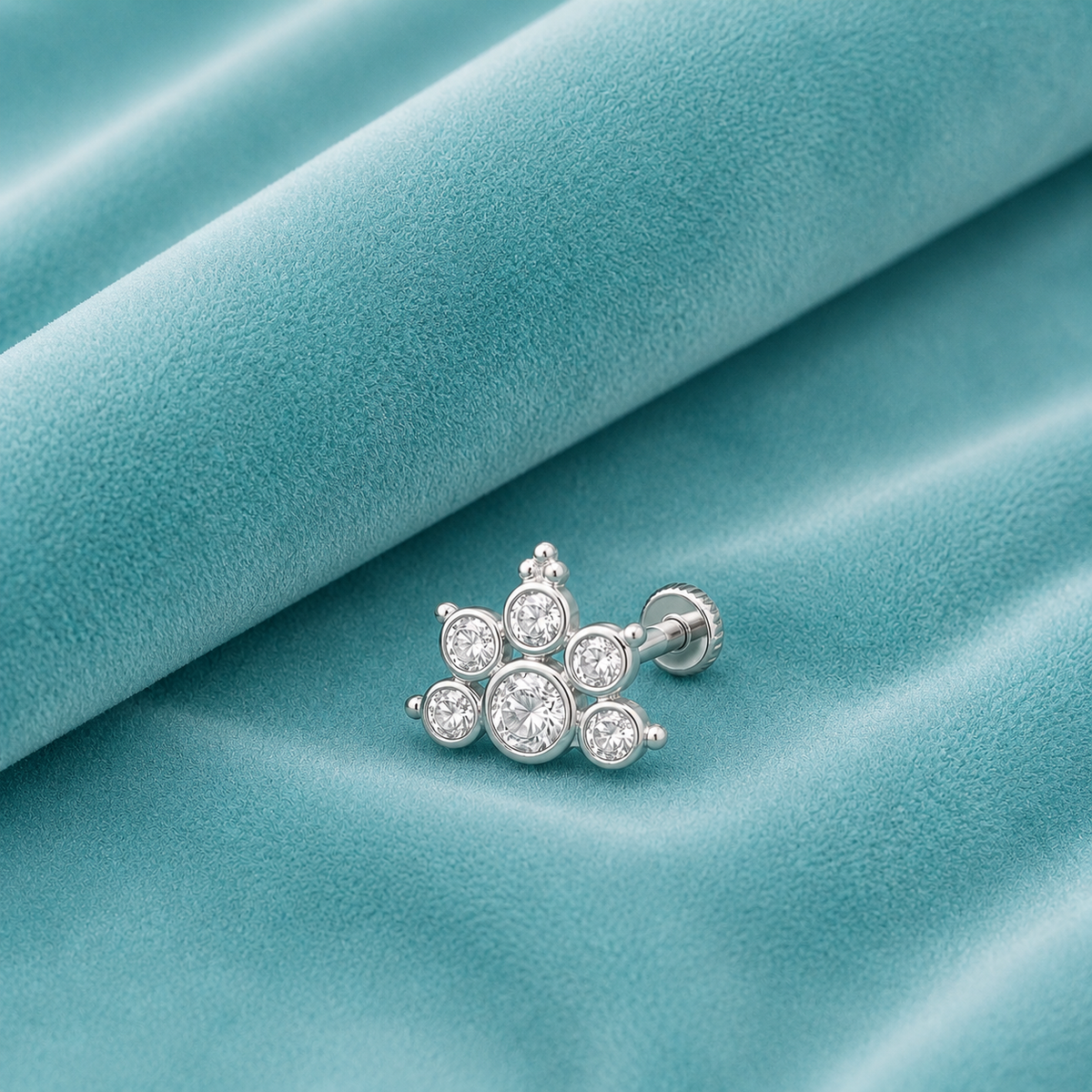 White CZ Crown Nose Pin - Sterling Silver