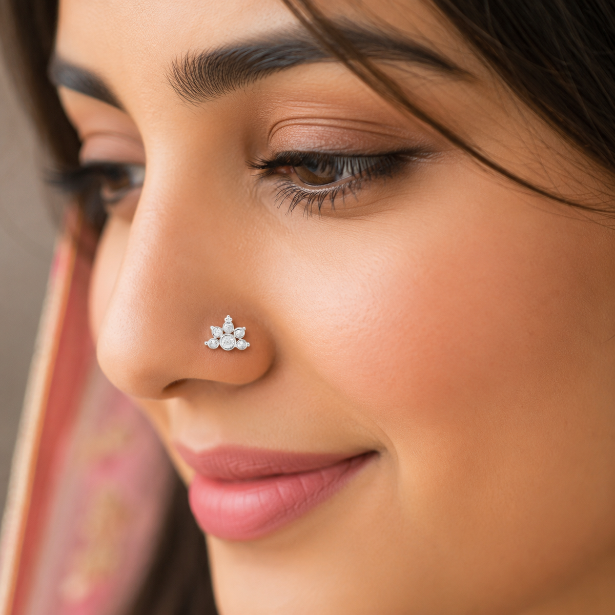 White CZ Crown Nose Pin - Sterling Silver