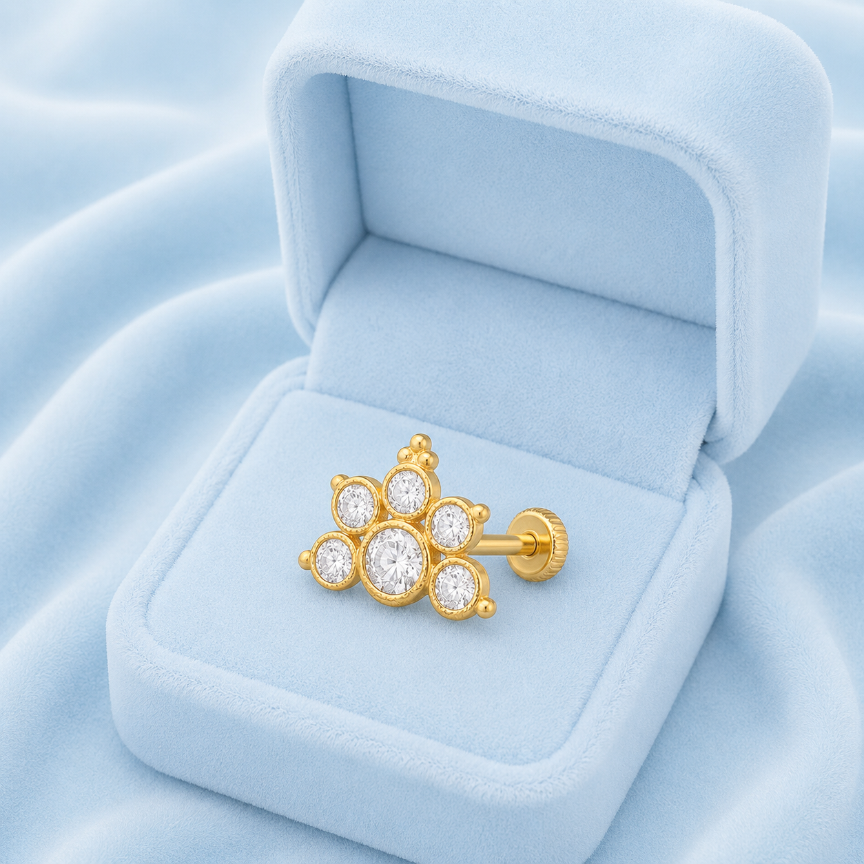 White CZ Crown Nose Pin - Sterling Silver Gold Plated