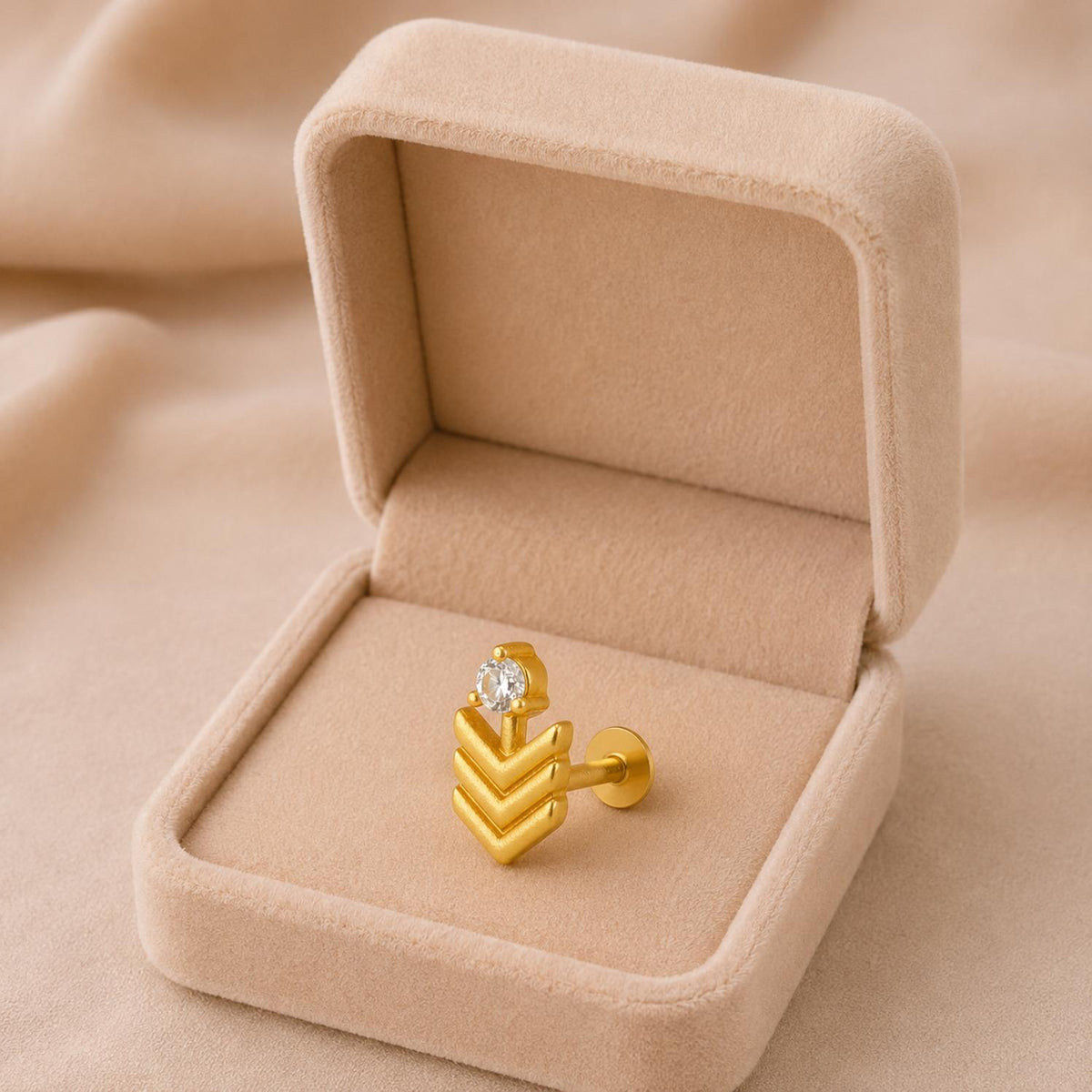 White CZ Chevron Motif Nose Pin – Sterling Silver Gold Plated