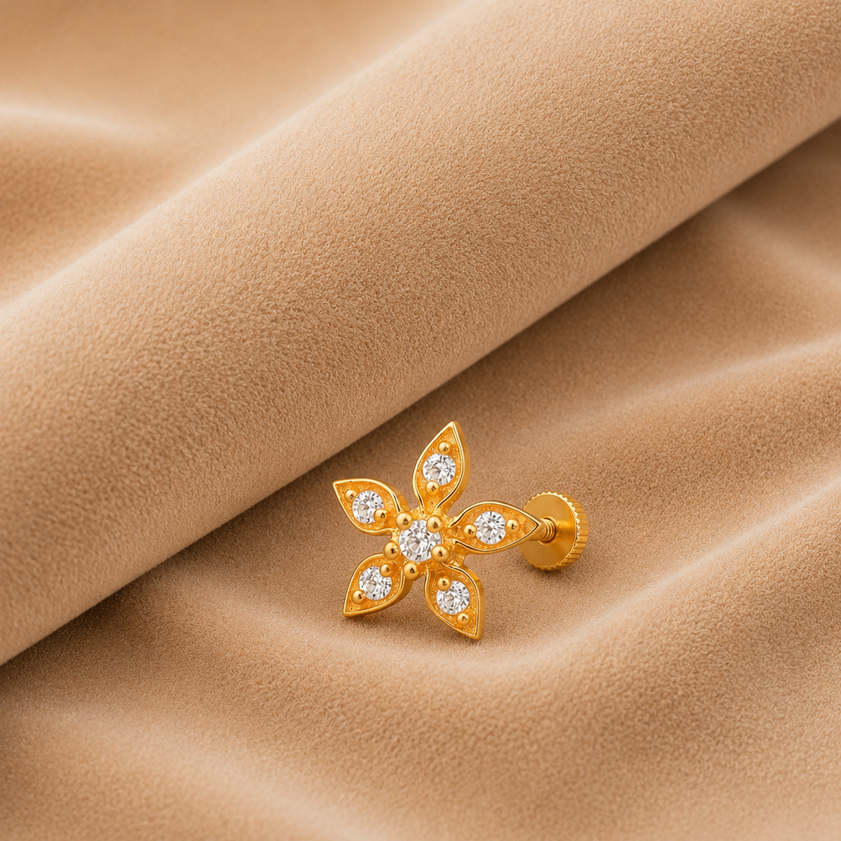 White CZ Star Flower Nose Pin - Sterling Silver Gold Plated
