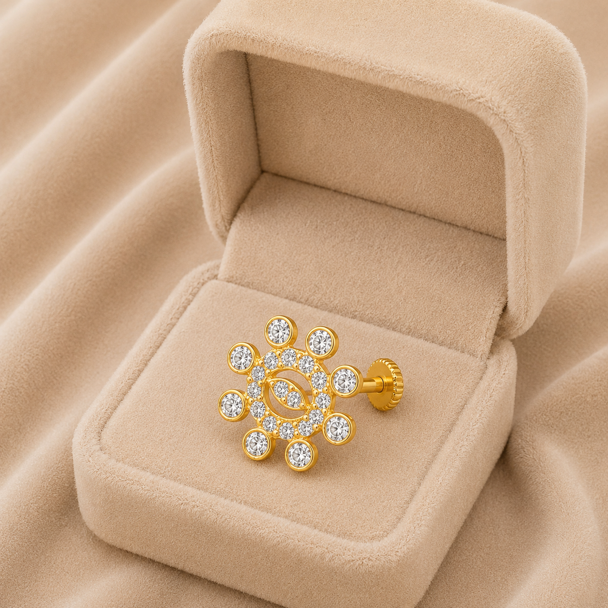 White CZ Circular Nose Pin - Sterling Silver Gold Plated