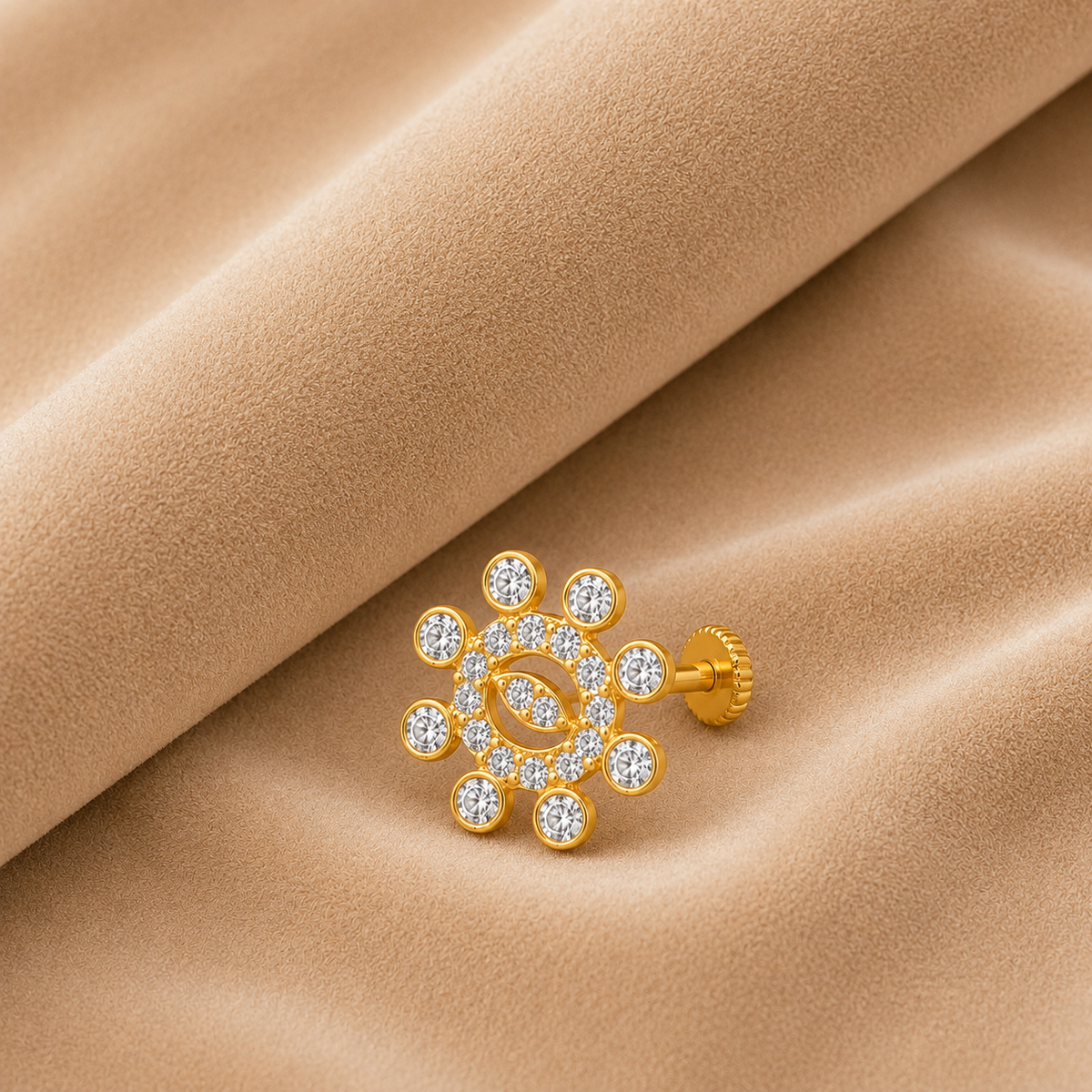 White CZ Circular Nose Pin - Sterling Silver Gold Plated