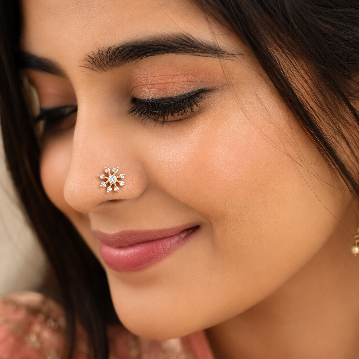 Floral CZ Nose Pin - Gold Plated 925 Silver