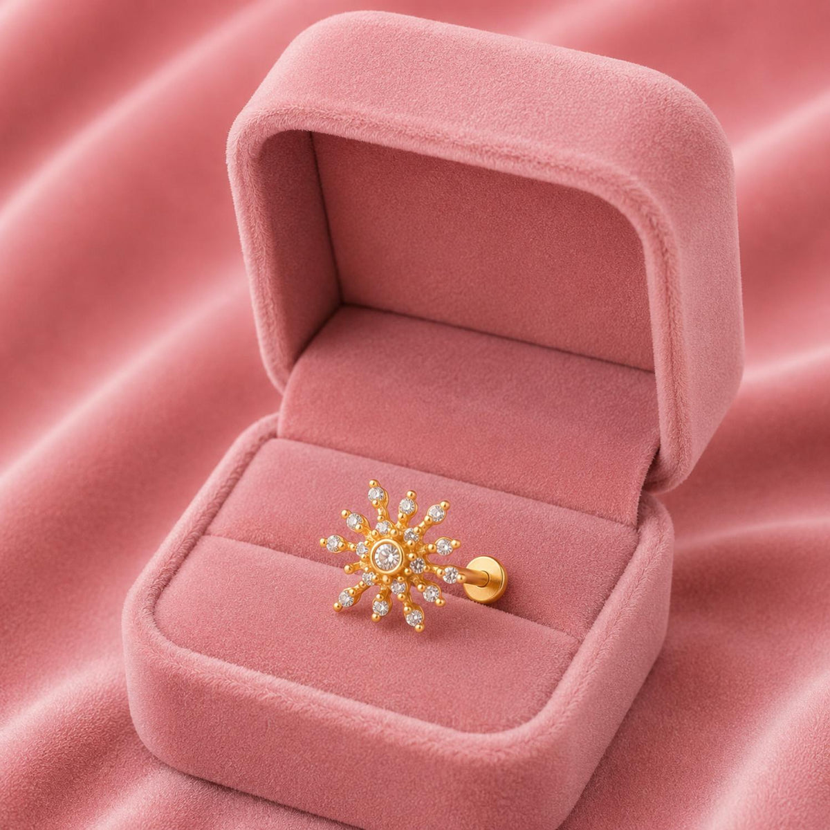 White CZ Sunburst Nose Pin - Sterling Silver Gold Plated
