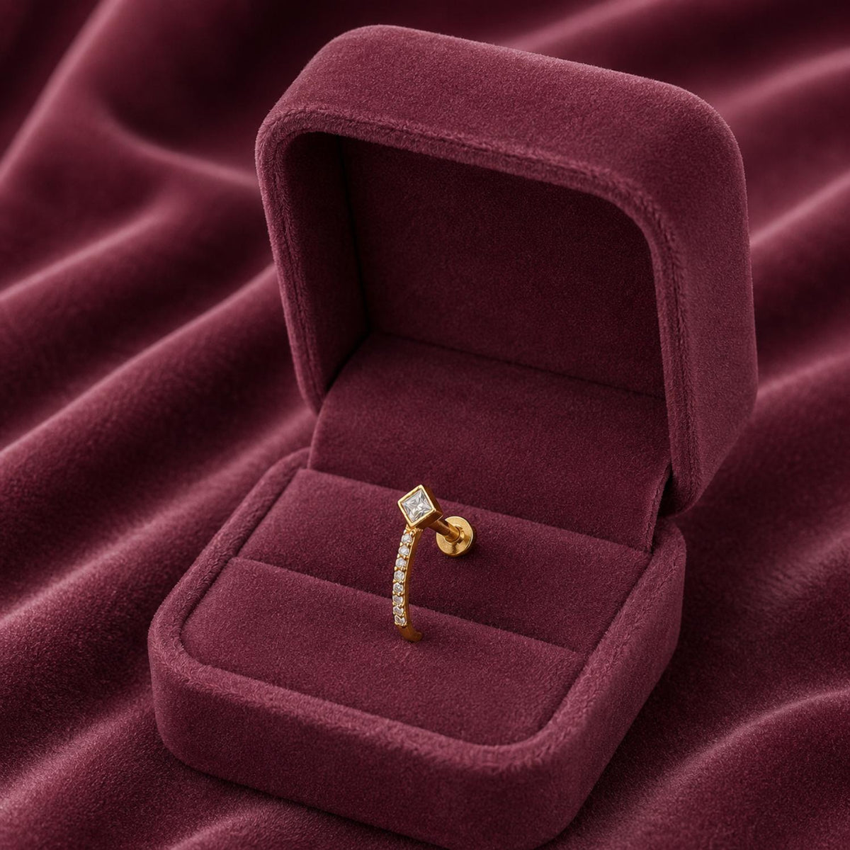 White CZ Curve Nose Pin- Gold Plated 925 Silver