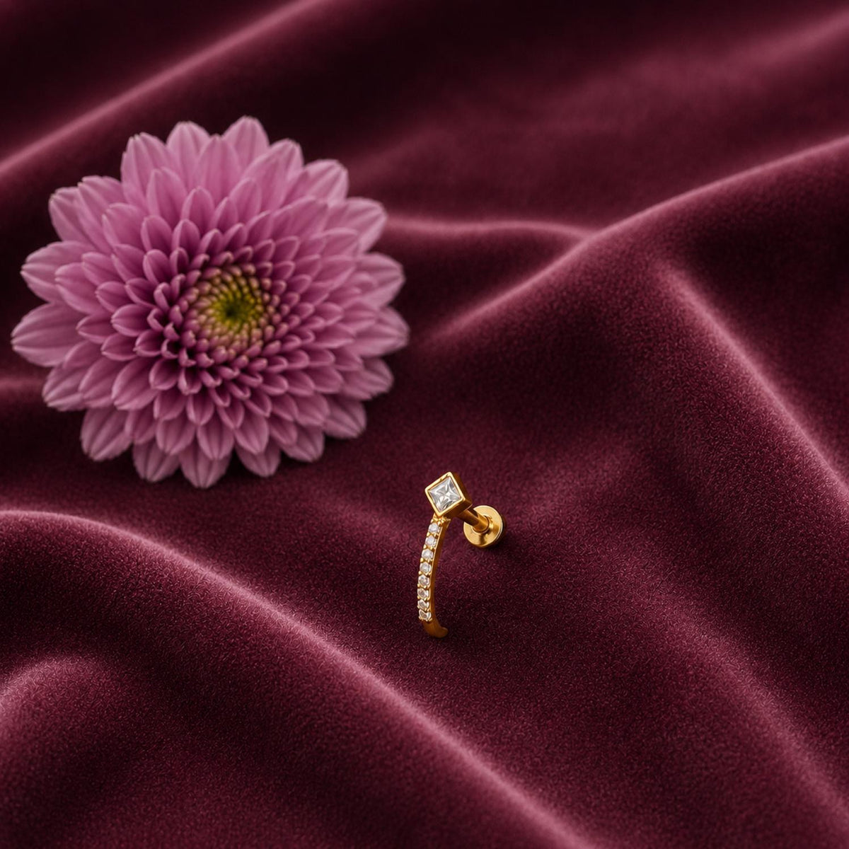 White CZ Curve Nose Pin- Gold Plated 925 Silver