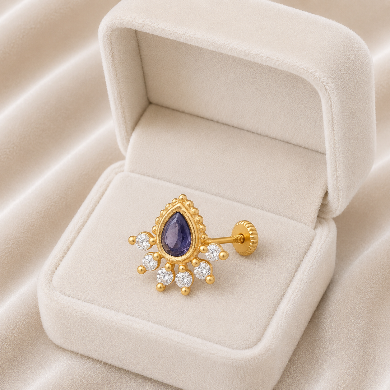 Purple Stone CZ Nose Pin- Gold Plated 925 Silver
