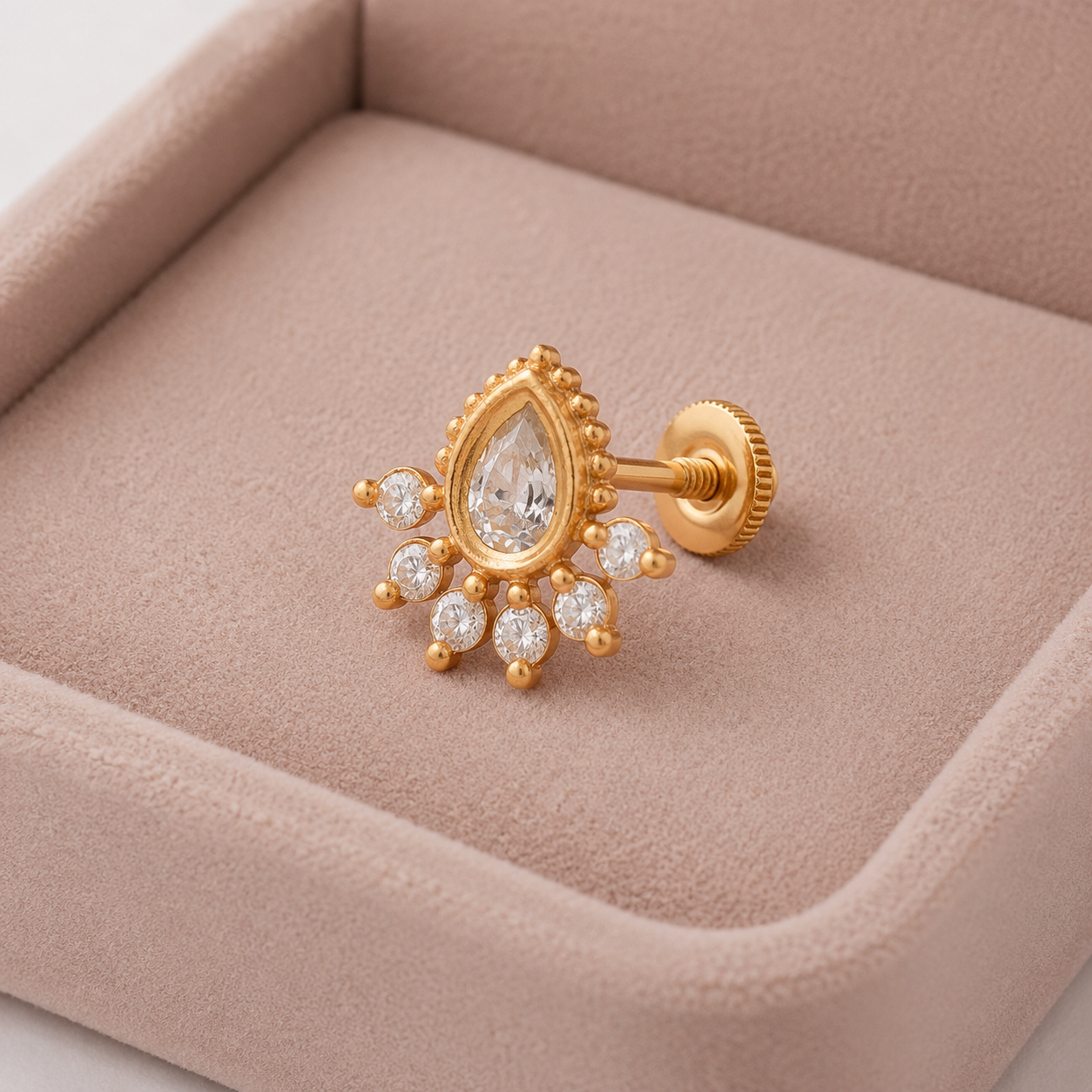 White CZ Floral Nose Pin - Sterling Silver Gold Plated