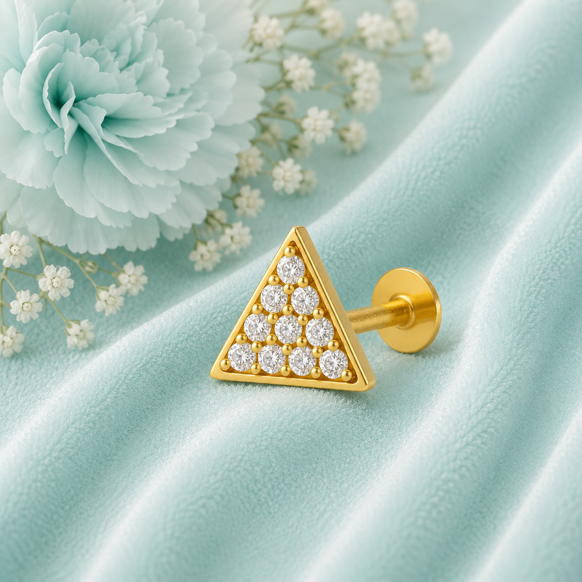 White CZ Pavé Triangle Nose Pin – Sterling Silver Gold Plated