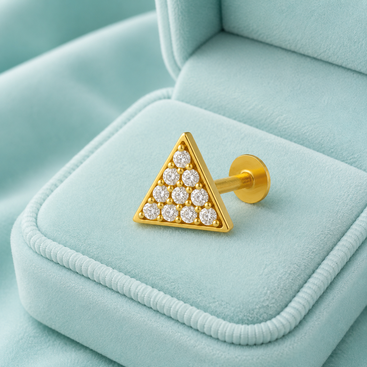 White CZ Pavé Triangle Nose Pin – Sterling Silver Gold Plated