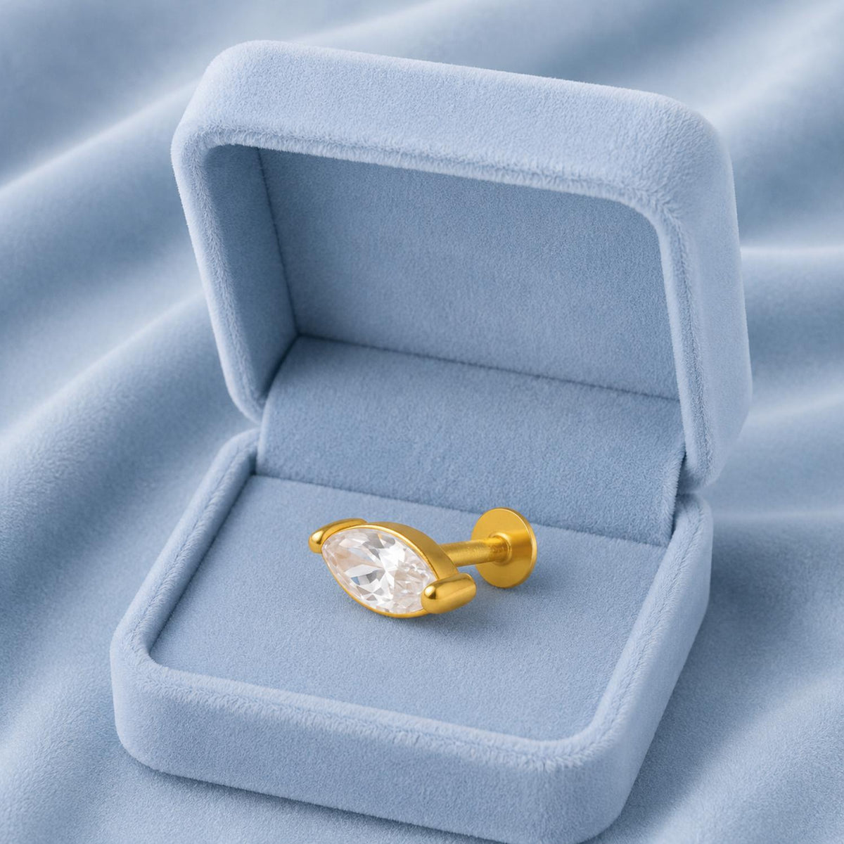 White CZ Marquise Cut Solitaire Nose Pin – Sterling Silver Gold Plated