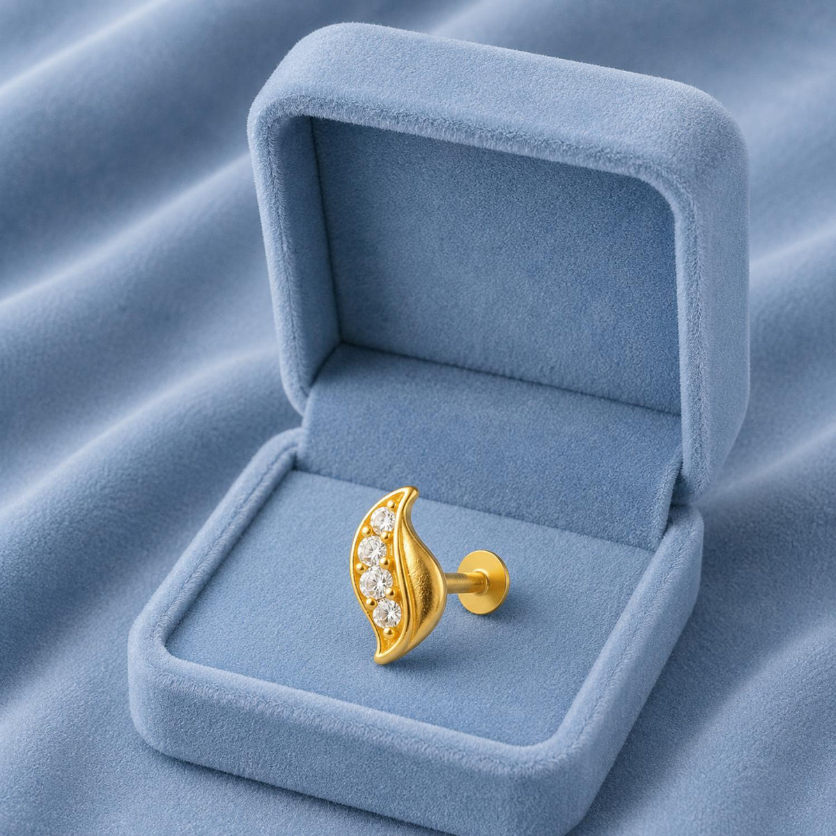 White CZ Line Curved Leaf Nose Pin – Sterling Silver Gold Plated