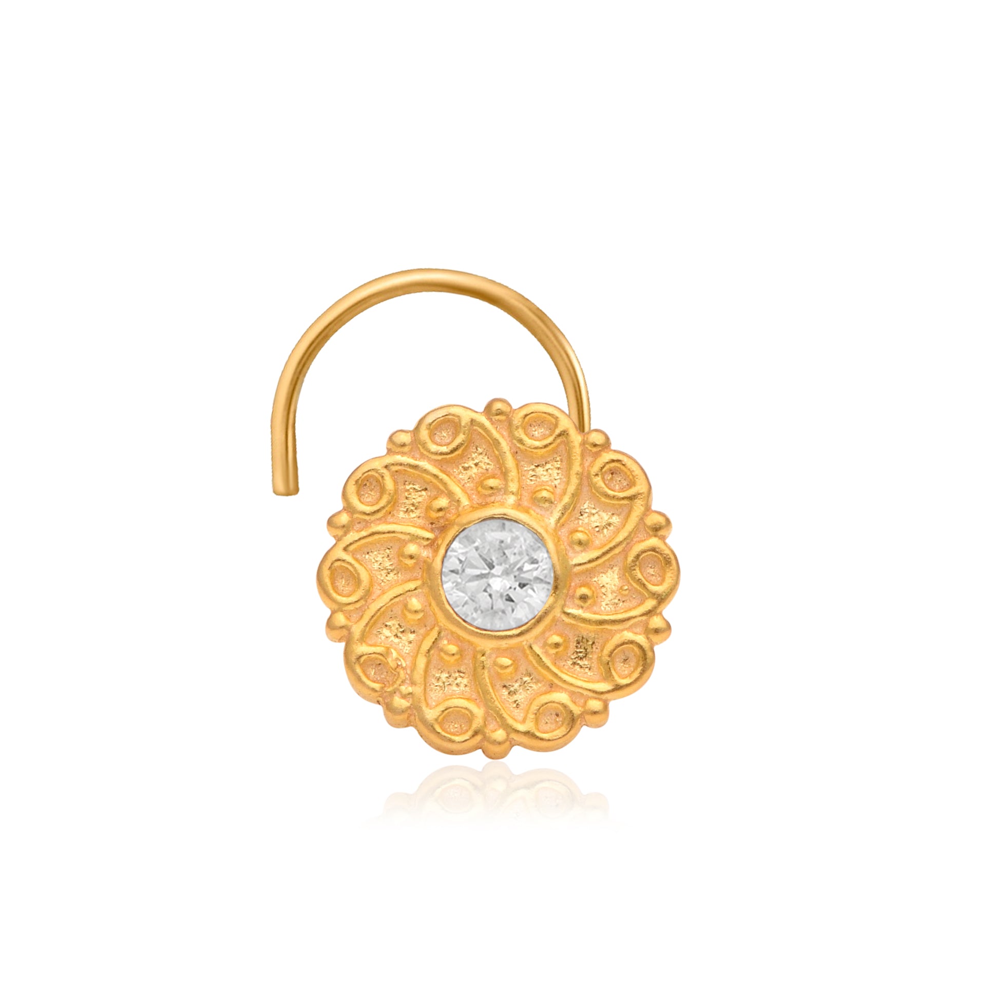 Antique Spiral Floral Nose Pin – 925 Sterling Silver Yellow Plated
