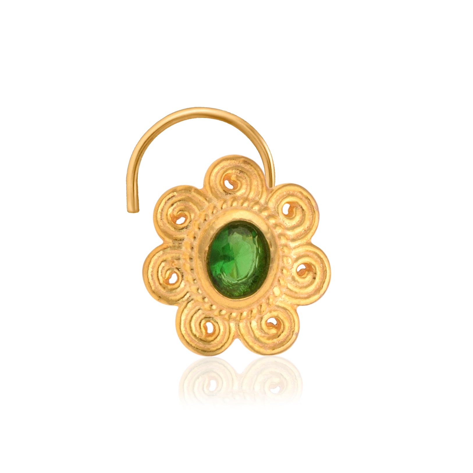 Spiral Petal Floral Nose Pin – 925 Sterling Silver Yellow Plated
