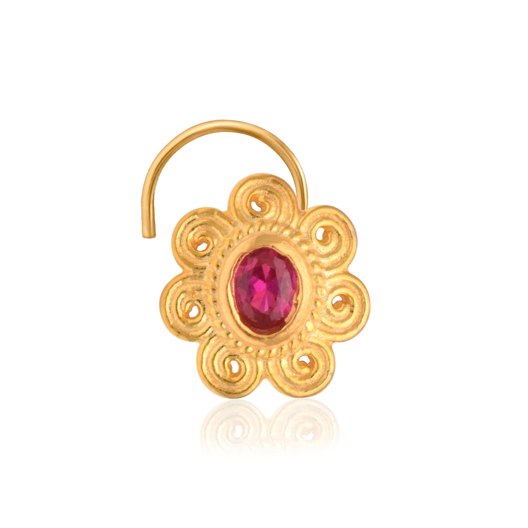 Spiral Petal Floral Nose Pin – 925 Sterling Silver Yellow Plated