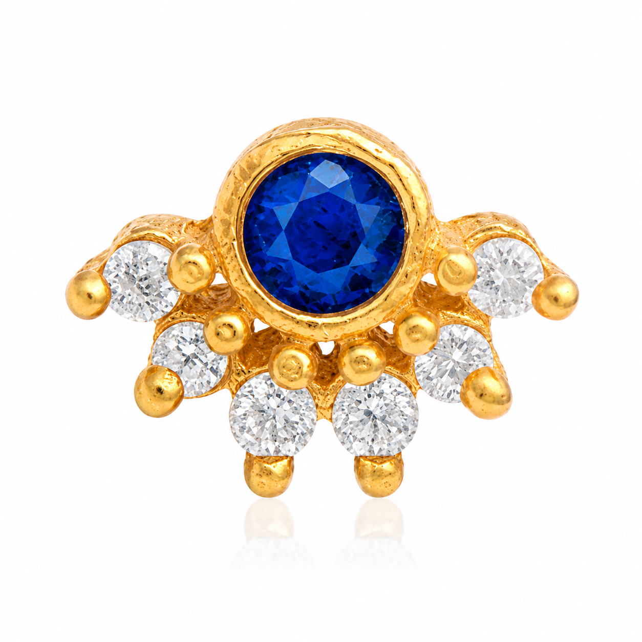 Blue CZ & White CZ Half Floral Design Nose Ring - Gold Plated 925 Silver